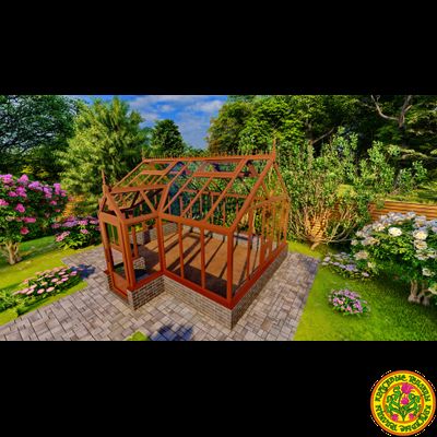 Базовая комплектация теплицы в английском стиле с холлом из стекала и алюминия ЕЛИЗАВЕТА L размером 5000 х 4000 мм