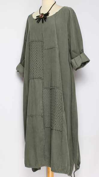 Платье Бохо вельветовое "Сетка трикотажная спинка1" хаки до р.56