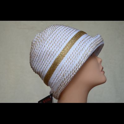 Шляпка клош лето 2019 Vizio Италия 6357 P белая с золотом
