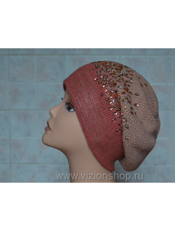 берет с камнями розовый