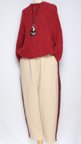 Брюки плотный хлопок утепленные "Лампас" молочные, шоколад, черные, красные р.48-52