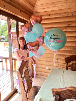 Стеклянный шар Аквамарин и фонтан из 14 шаров