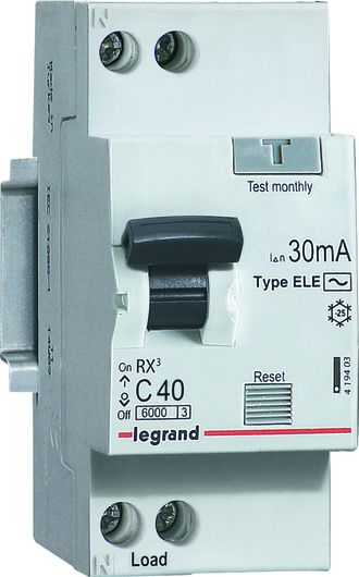 Legrand 419403 RX3, Дифференциальный автомат, 1P+N, 40А/30мА, тип АС, 2 модуля