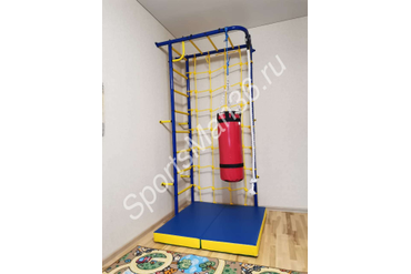 ДСК-7.С "РУКОХОД-УГЛОВОЙ" (ВЯЗ. СЕТКА) цвет металла ультрамарин, ступеньки желтые + МЕШОК БОКСЕРСКИЙ СТАНДАРТ ПЛЮС 15 КГ + МАТ ГИМНАСТИЧЕСКИЙ 1,0Х1,0Х0,1 М СКЛАДНОЙ сине-желто-зеленый