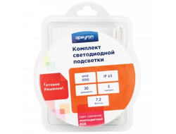APEYRON комплект б/п+Лента св/д+пульт ДУ 12V 7.2W/m 30Led/m IP65 RGB 360lm/m 5м герметSMD5050 10-03
