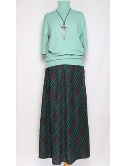 ЮБКА КЛАССИКА "ДЛИННАЯ ПОЛУСОЛНЦЕ" клетка зеленая р.50