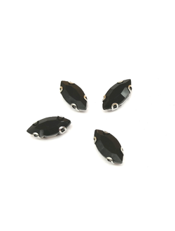 Стразы стеклянные пришивные в цапах, 7*15 мм цвет черный