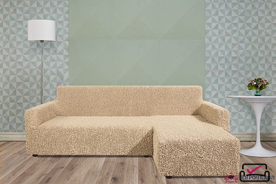 Чехол на угловой диван с правым выступом Микрофибра Капучино.ЗАЩИТА ДЛЯ МЯГКОЙ МЕБЕЛИ ОТ ЖИВОТНЫХ. ИТАЛИЯ