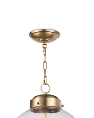 Подвесной светильник в форме шара из прозрачного стекла, внутри три подсвечника латунь.