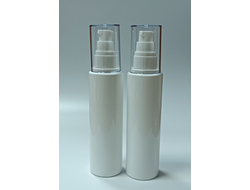 Флакон PETg 100мл/20мм белый с дозатором для крема и прозрачным колпачком, арт. 100/521