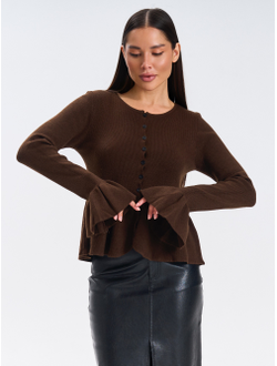 Кардиган вязаный приталенный укороченный с баской