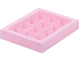 Коробка для 12 конфет с прозр. кр. (розовая), 190*150*30мм