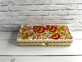 Футляр для очков Цветы белая 165*70 мм очечник с росписью Хохлома