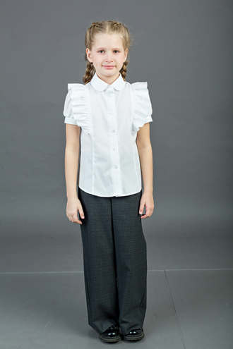 Д 5308 Блузка короткий рукав Воланы р.116-158