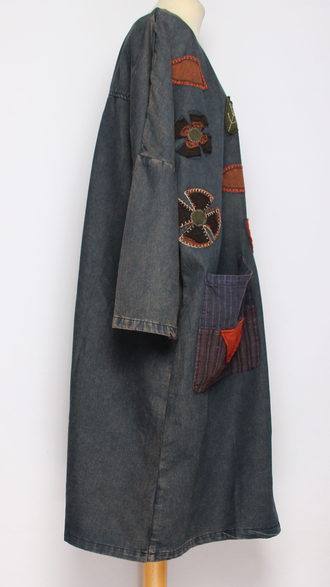 ПЛАТЬЕ БОХО джинсовое "ОСЕНЬ" синее р.46-54