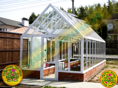 Теплица 8х3 метра из стекла и алюминия с капельным автоматическим поливом, фитоосвещением, подогрев