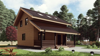 Двухэтажный каркасный дом с четырьмя спальнями 101м² (SK20)