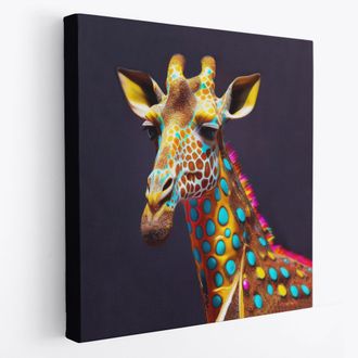 Печатная картина на деревянном подрамнике, "Разноцветный жираф"