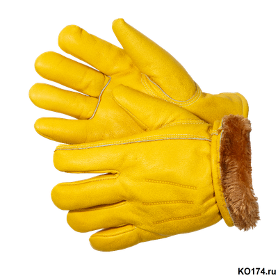 Перчатки цельнокожаные утепленные желтого цвета Force GOLD Zima, утеплитель мутон