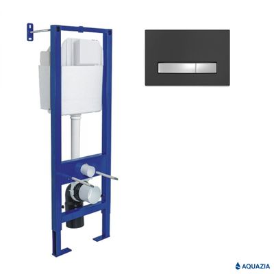 Инсталляция AQUAZIA ATOM 410 для подвесного унитаза, кнопка Atom Line (Soft Touch черная/хром)