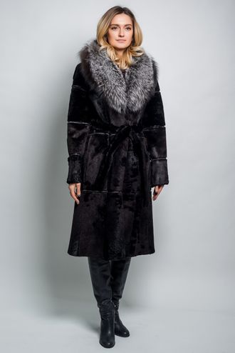 Шуба женская пальто Лилия натуральный мех морской котик, зимняя, черная арт. ц-011