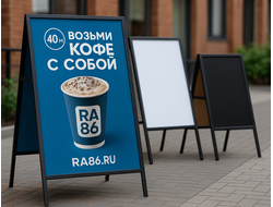 Штендеры RA86 на улице в Сургуте — изготовление и монтаж рекламных штендеров под ключ.