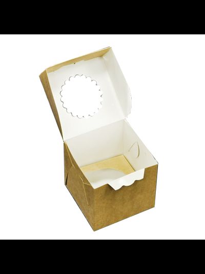 Коробка на 1 капкейк с окном (крафт), 100*100*100мм