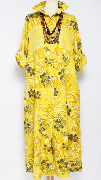 Платье - рубашка "Карманы в пайетках" желтое р.46-52