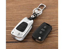 Чёрный чехол на выкидной ключ Хендай Элантра, ix20, ix30, ix35 (металл с кожей)