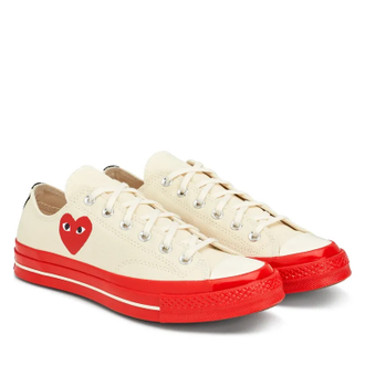 Кеды Converse Comme des Garcons белые с красной подошвой низкие