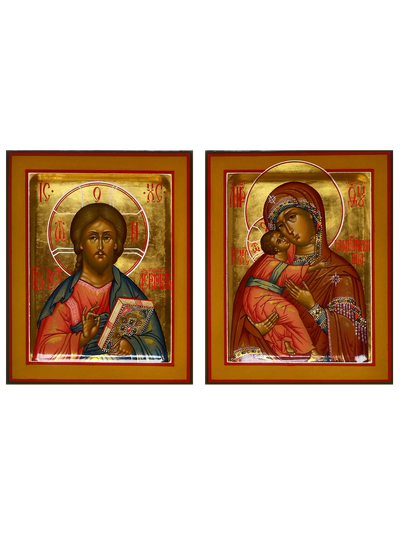 Венчальная пара. Образ Спасителя. Образ Пресвятой Божией Матери “Владимирская”. Рукописные иконы.