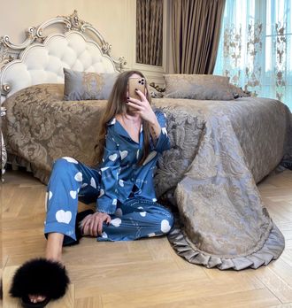 Пижама Виктория Сикрет голубая с Сердечками / Victoria's Secret