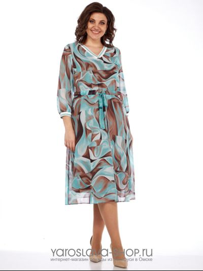 Модель: 2316-1. Повседневное платье из шифона с белым довязом на кулиске.