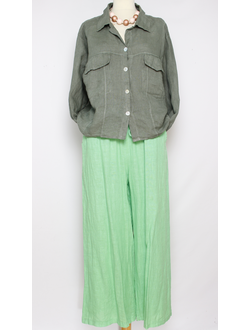 Брюки Бохо "Лён на кулиске" морская волна р.46-54