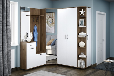 Композиция прихожей ГРЕЙС корпус Гикори Джексон Темный/фасад Белый Бриллиант Глянцевый