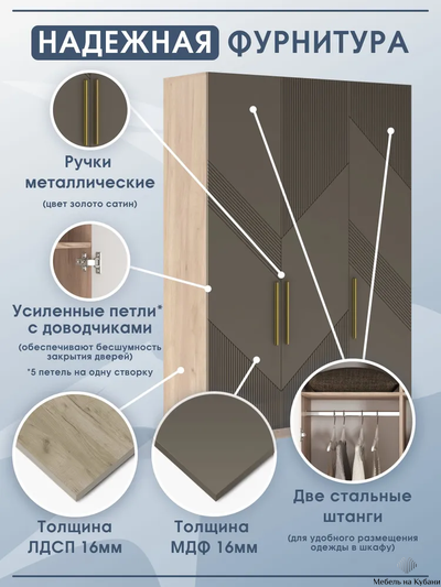 Тринити ШК-001 шкаф 3 створчатый Дуб Крафт серый/МДФ - матовая Флан GA-06