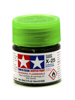 X-25 CLEAR GREEN GLOSS, ACRYLIC PAINT MINI 10 ML. (ЗЕЛЁНЫЙ ПРОЗРАЧНЫЙ ГЛЯНЦЕВЫЙ) TAMIYA