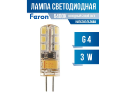 Лампа Feron G4 12V 3W(250lm) 6400K 6K прозрачная 38x11, LB-422 25533