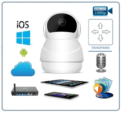Моторизированная WiFi/LAN видеокамера с DVR, Full HD 2 Мп  (360EyeS)