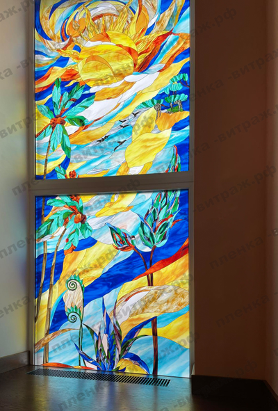 Витражная пленка, витражная пленка самоклеющаяся под заказ,пленочный витраж абстракция