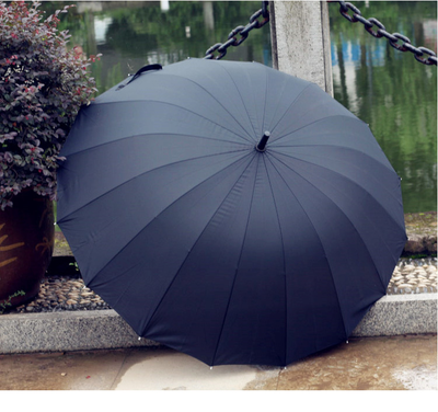 Зонт-трость 16 спицы Черный (большой купол + чехол)