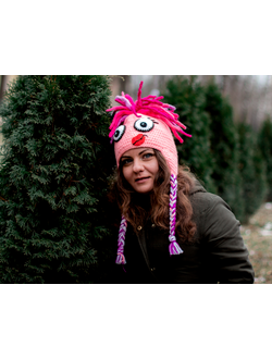 Шапка вязаная Смайл розовый