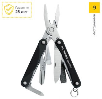 Мультитул LEATHERMAN SQUIRT PS4, 9 функций,  черный [831233]