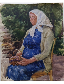 "Бабушка" бумага акварель Кашихин 1970-е годы