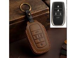 Коричневый чехол для ключа Toyota Alphard, Noah, Voxy (5 кнопок) из натуральной кожи