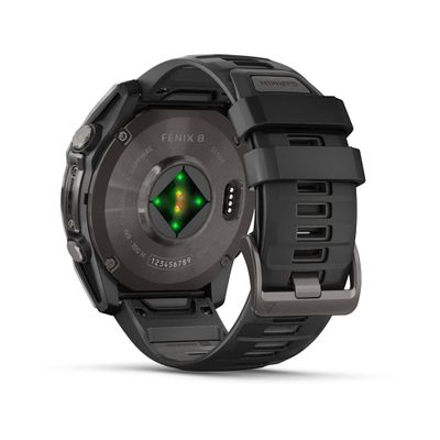 Умные часы Garmin Fenix 8 - 51 мм, AMOLED Sapphire, Titanium, угольно-серый DLC, пепельно-черный силиконовый ремешок (010-02905-21)