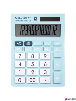 Калькулятор настольный BRAUBERG ULTRA PASTEL-12-LB (192×143 мм), 12 разрядов, двойное питание, ГОЛУБОЙ. 250502