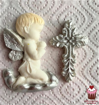 Сахарная фигурка Ангел с крестиком Белая без покраски