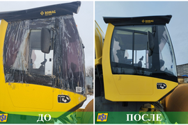 Bomag 213 D-5, замена правого стекла.