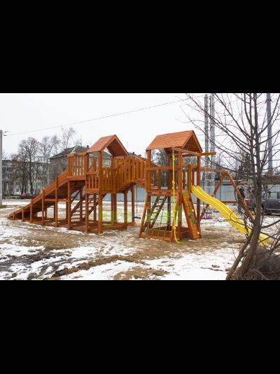 Детская деревянная зимняя горка IgraGrad Snow Fox 5,9 м + Панда Фани Грайд